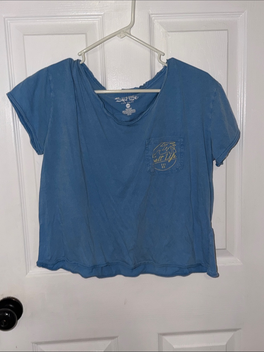 Salt Life Blue Scoop Pocket Tee with Palm Logo